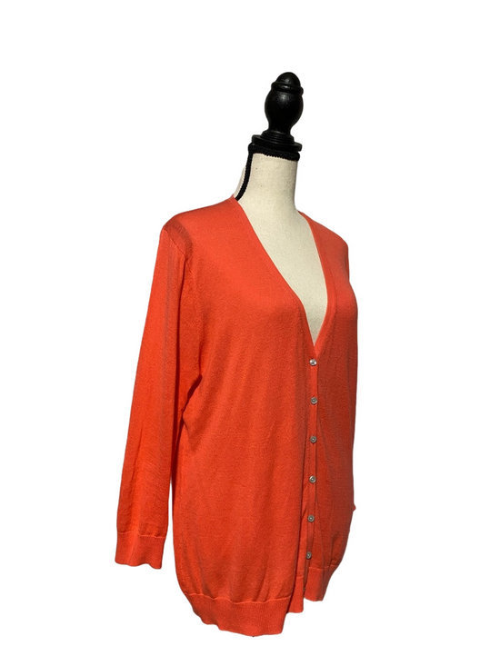 Old Navy Sweaters - OLD NAVY Women’s Lightweight Coral 3/4 Sleeve V-Neck Button-Front Cardigan—Sz Lg